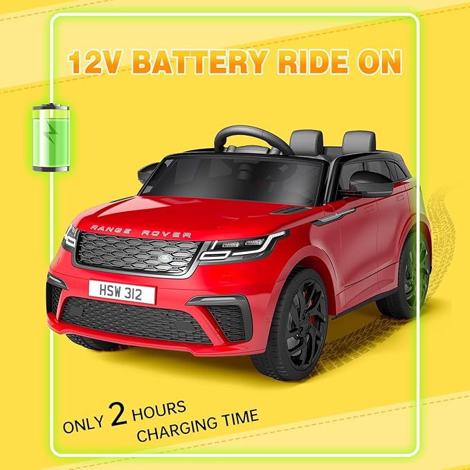 Licensed Land Rover Kids Electric Car, Ride On Toys for 4-8 Year Olds with Mp3 Player, Remote Control, Rocking, Pull Rod (Red)