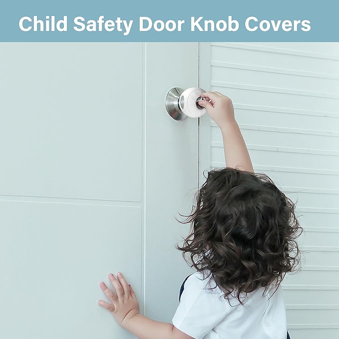 Child Proof Door Knob Covers (4 Pack), Toddler Door Locks, Baby Proof Safety Locks for Doors, Easy Install & No Tools Needed