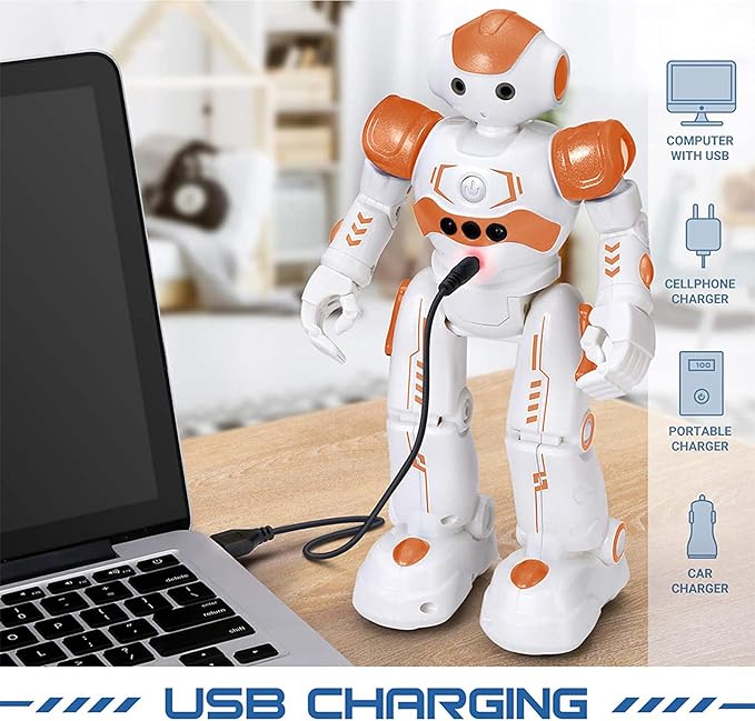 KingsDragon RC Robot Toys for Kids, Gesture & Sensing Programmable Remote Control Smart Robot for Age 3 4 5 6 7 8 Year Old Boys Girls Birthday Gift Present,Orange