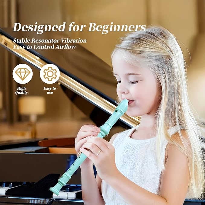 Recorder Instrument for Beginner Kids Adults,8-Hole Soprano Descant Recorder Music Flute with Cleaning Rod & Leather Case For School Student