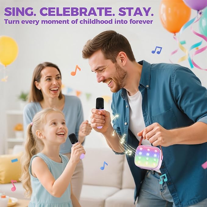 YLL Mini Karaoke Machine with 2 Wireless Microphones, TOP Kids Gifts for Girls Ages 3, 4, 5, 6, 7, 8, 9,10,11,12 +Year Old, 4-12 Years Old Birthday Toy Gift for Girls Boys Party (Purple)