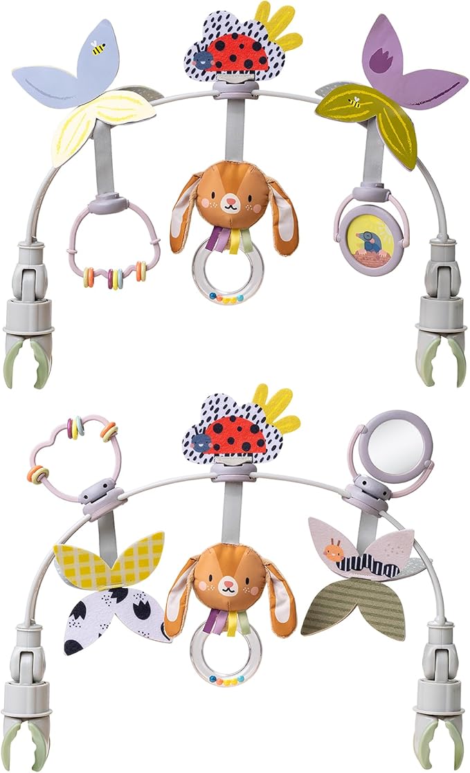 Taf Toys Baby Activity Arch, Stroller and Car Seat Toy Attachment with Rattling Beads Maze and Double-Sided Spinning Mirror, Ideal for Baby’s Fine Motor Skills Development, 0-12 Months