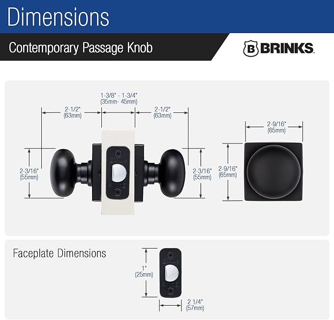 BRINKS – Contemporary Non-Locking Interior Ball Door Knob, Matte Black - Designed for Sleek and Modern Homes and Blends Seamlessly with Interior Décor (E2426-122) (10 Pack)