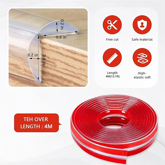 Edge Protector Strip, Corner Protector Baby,Corner Protectors for Furniture with3M Adhesiveft，Crib Rail Covers for Teething Safe for Table, Fireplace (0.6x0.6 in Width 13.1 ft Length)