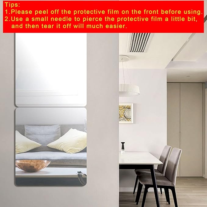 Acrylic Self Adhesive Mirror Sheet for Wall, Plastic Non Glass Sticky Kid Safety Mirror Tiles for Wall Rectangle 12x16 inch 2Pcs