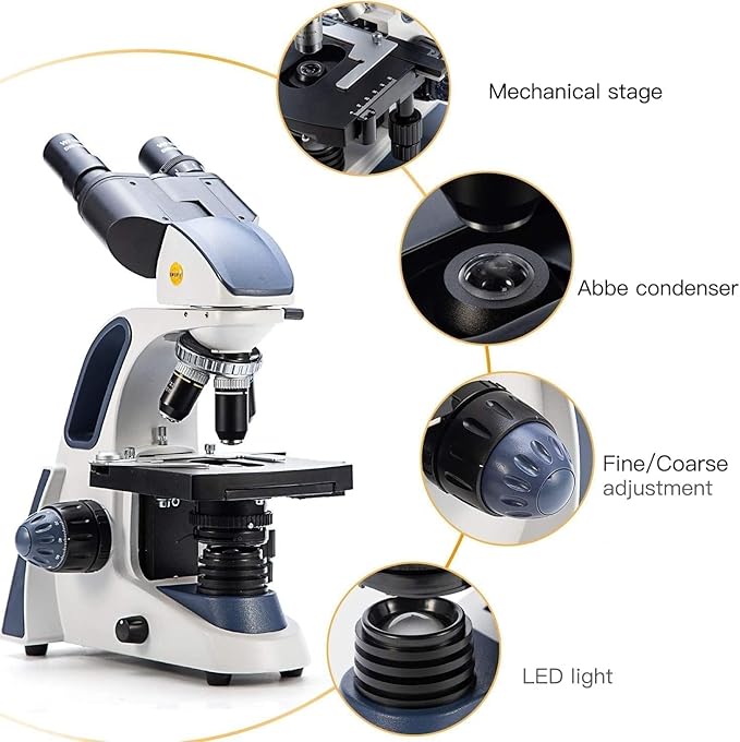 SWIFT SW380B Binocular Compound Microscope,40X-2500X with 1.3MP Camera,100pcs Microscope Slides,Microscope Kit for Students School Lab