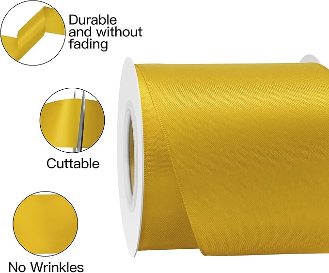 Yellow Gold Satin Ribbon 3 Inch X 15 Yards Solid Color Double Faced Ribbons Perfect for Crafts Wedding Decor Bow Making Arts Sewing and More