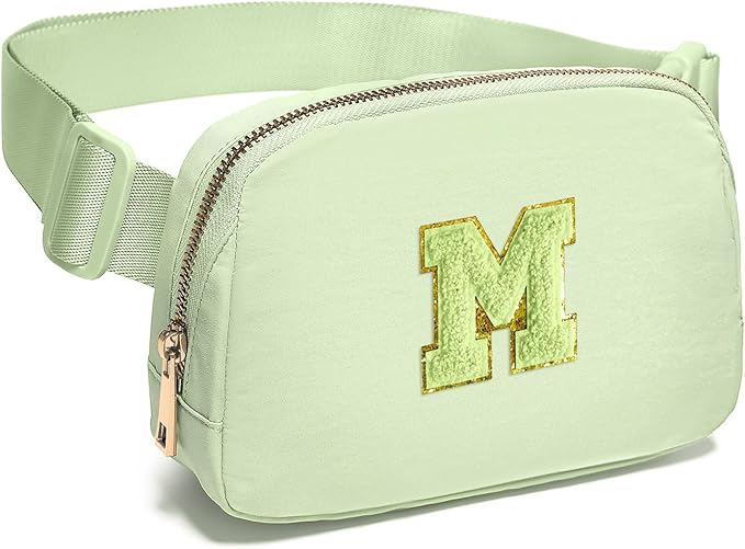 Gitus Gifts for 8 9 10 11 12 Year Old Girls Belt Bag Fanny Pack Crossbody Bags with Initial Letter Patch Cute Stuff Birthday Gifts for Teen Girls Women Personalized Trend Stuff (Light Green-M)