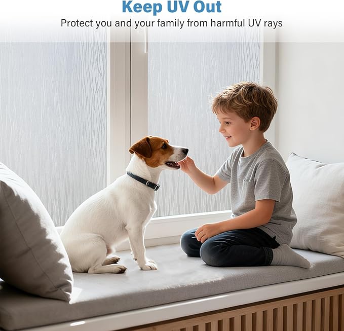 Finnez Frosted Privacy Window Film Static Cling, Non-Adhesive Decorative Cover for Glass Door & Windows, No Glue Removable Clings UV Blocking Waves Design for Home Office 35.4 x 157.4 Inches
