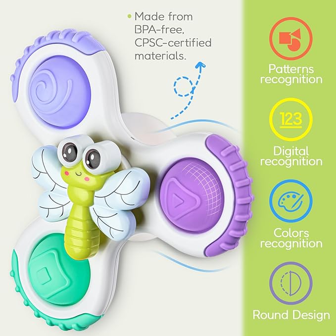 ALASOU 3PCS Pop Suction Cup Spinner Toys for 1 Year Old Boy Girl|Novelty Spinning Tops Toddler Toys Age 1-2|Sensory Baby Bath Toy for Toddlers 1-3|12 18 Months Boy Birthday Gift for Infant