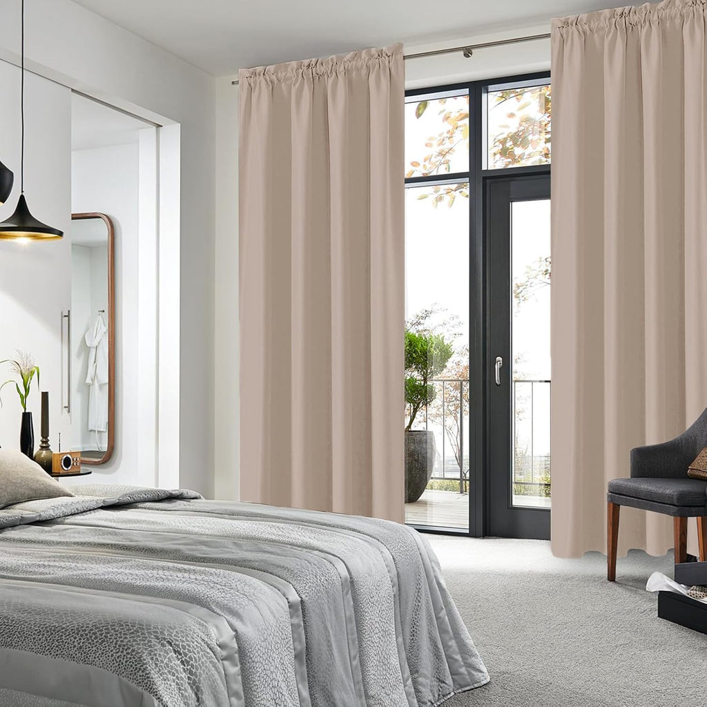 DWCN Blackout Curtains for Living Room Thermal Insulated, Energy Saving & Noise Reducing Bedroom Curtains, Camel, W 52x L 84 Inch, Set of 2 Rod Pocket Curtain Panels