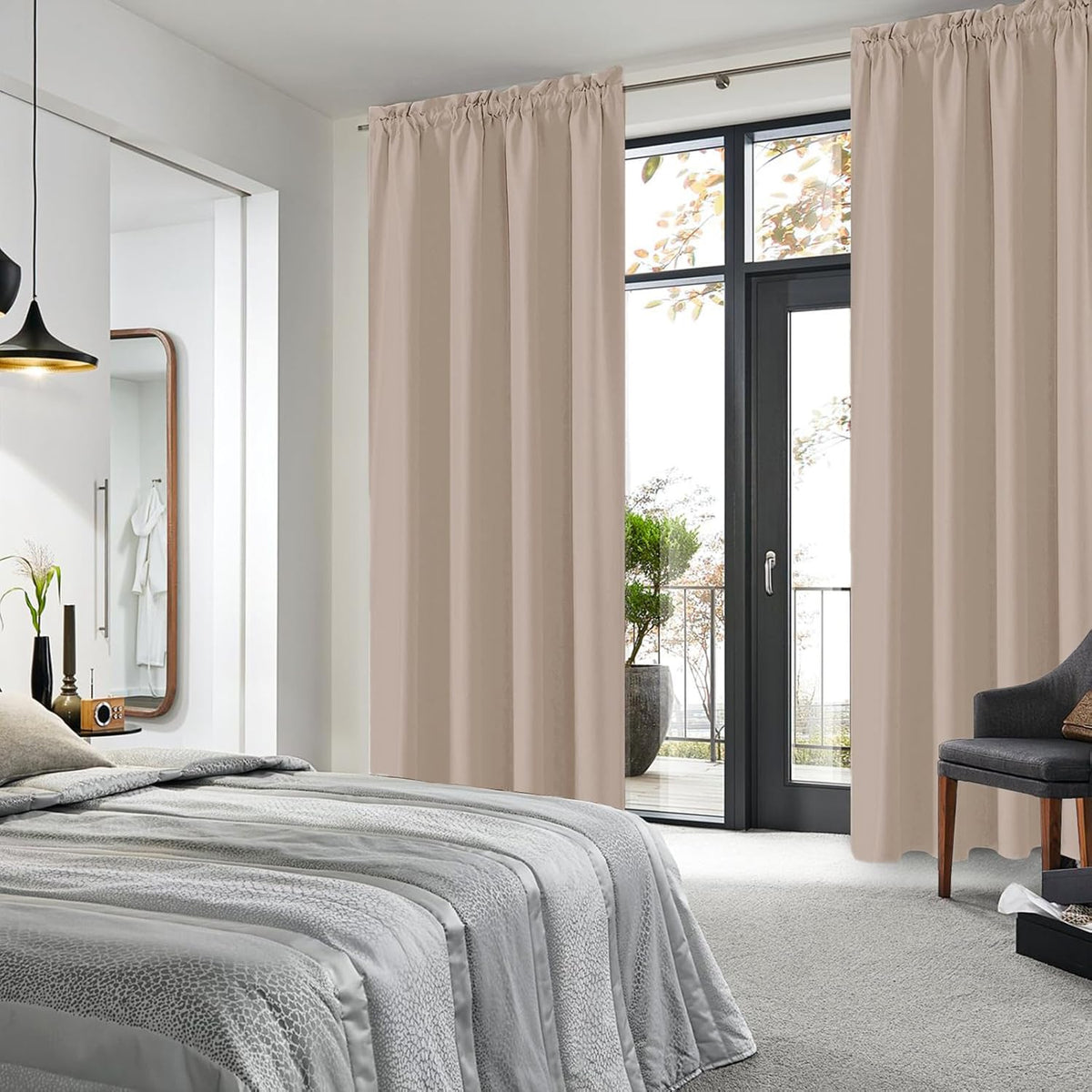 DWCN Blackout Curtains for Living Room Thermal Insulated, Energy Saving & Noise Reducing Bedroom Curtains, Camel, W 52x L 84 Inch, Set of 2 Rod Pocket Curtain Panels
