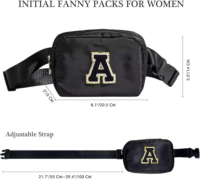 YOOLIFE 30th 40th 50th 60th 70th Birthday Gifts for Women - Personalized Gifts for Her Girlfriend Mom Freinds Female Sister Teacher Monogrammed Belt Bag Crossbody Bag for Women Y, Small, Black