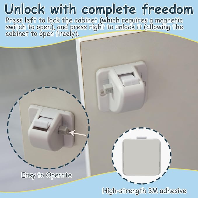 12 Pack Magnetic Cabinet Locks Baby Safety Child Proofing Invisible Locks No Drill Easy Installation for Cabinets Drawers Doors