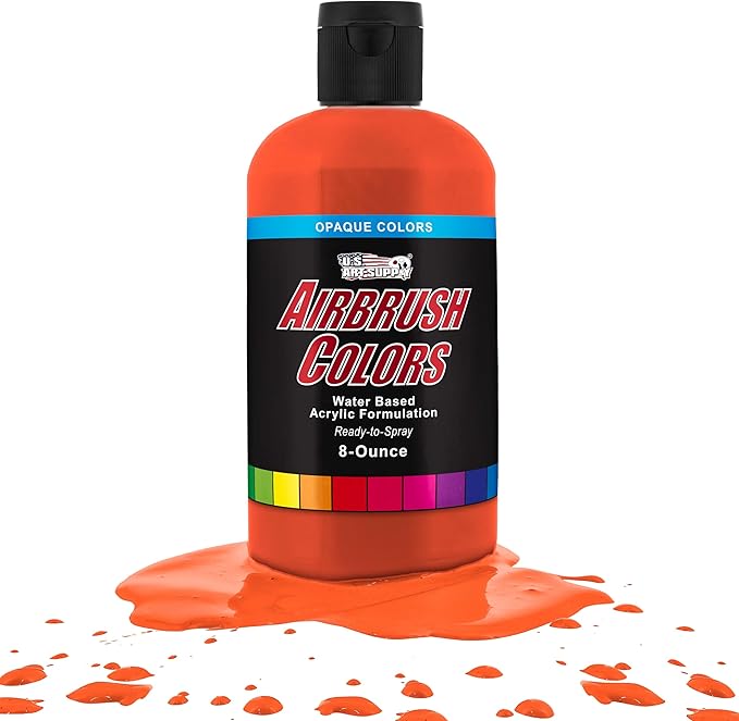 U.S. Art Supply Opaque Vermillion Red Acrylic Special Effects Airbrush Paint - 8oz Ready to Spray Air Brush Paint for Nails, Models, Fabric - Water-Based Air Brush Painting