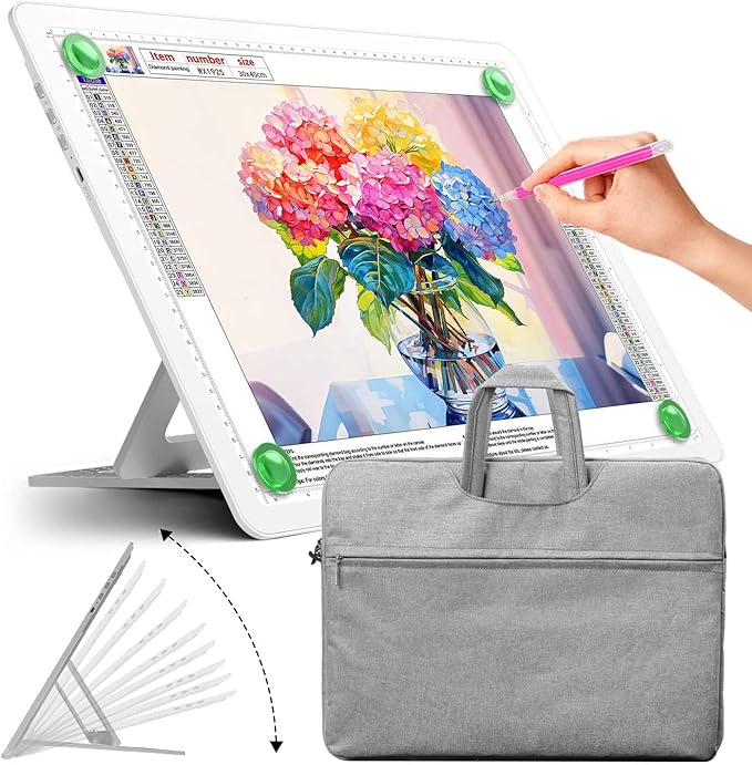 Zocelight Rechargeable A4 Light Pad with Built-in Stand & Bag,Super Bright Magnetic Light Box for Tracing,Wireless Diamond Art Light Board with Side Buttons, Light Table for Drawing,Sketching(White)