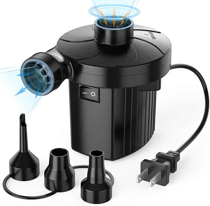 Electric Air Pump for Inflatables,Portable Quick-Fill Air Pump with 3 Nozzles,110-120V, Inflator & Deflator Pumps for Outdoor Camping, Air Mattress Beds,Boats,Inflatable Cushion,Couch,Pool Floats