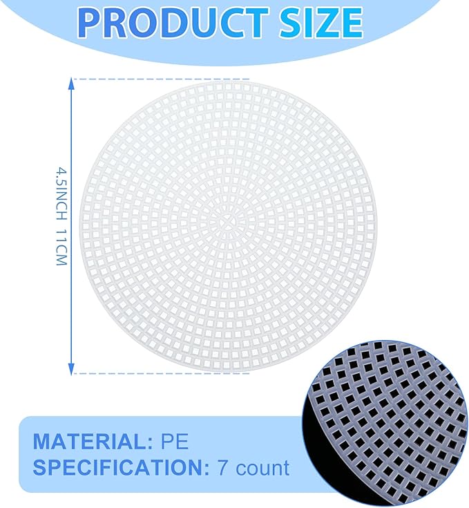 7 Count Circle Plastic Canvas Circles Mesh Sheets White Needlepoint Blank Canvas Plastic Mesh Mat for Needlework Crochet Supplies Embroidery Yarn Crafting Knit(4.5 Inch)
