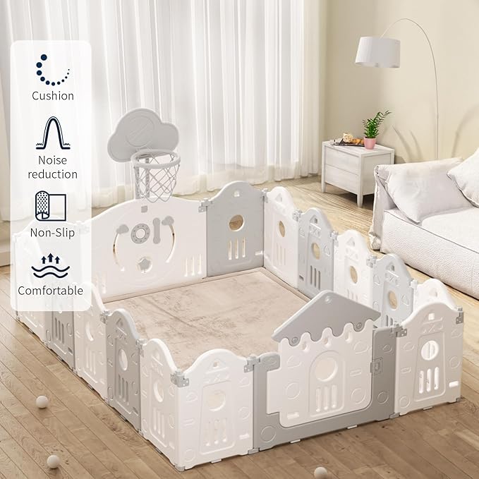 ACOMOPACK Baby Play Mat for Floor 1.3" Thick Memory Foam Play Mat 79"×157 Tummy Time Crawling with Non-Slip Bottom for Living Room,Nursery,Soft Velvet Playpen Mats for Kids,Infants（Beige）