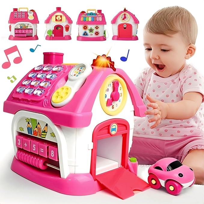 OKREVIEW Toys for 1+ Year Old Girls - Montessori Musical Toys for Toddlers Age 1-2, 8-in-1 Multi-Functional Music House with Sound, Lights, Music, Great Gifts for 1+ Year Old Girls Birthday Xmas