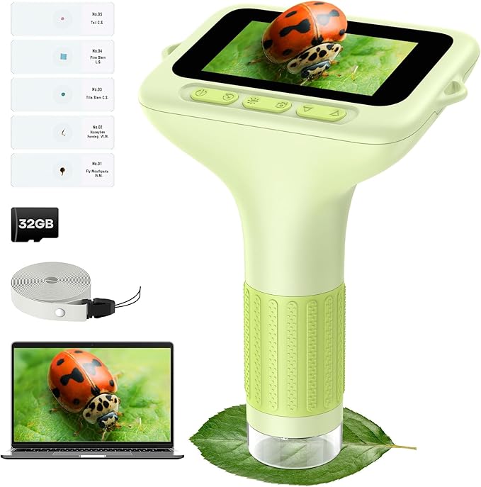3.0" Screen Digital Microscope for Kids: 1000X Rechargeable Mini Pocket Portable Miniscope Magnifying Glass 4K Coin Jewelry Loupe Edu Science STEM Toy Xmas Gift 4-12 Boys Girls