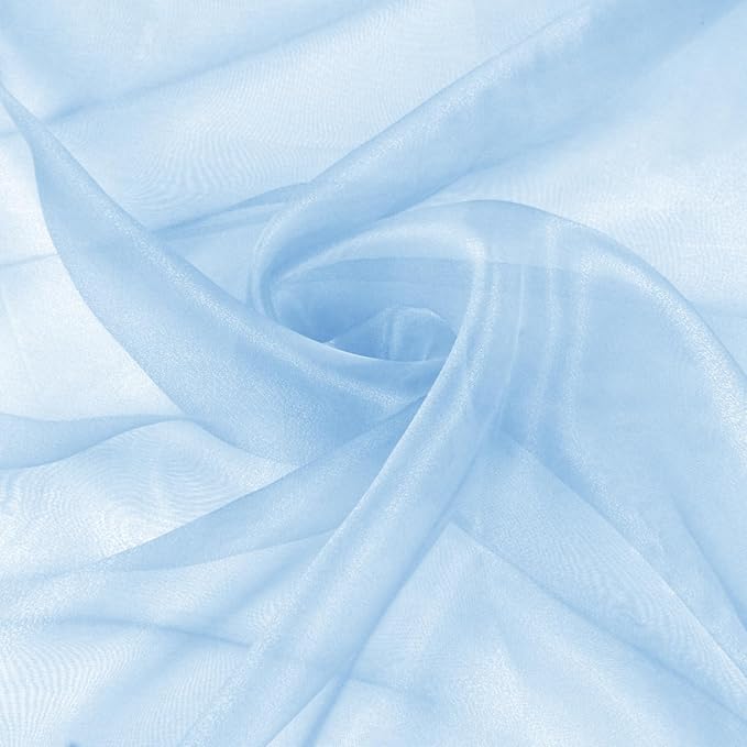 VACVELT Sheer Organza Fabric by The Yard, 60 Inch Wide Light Blue Organza Fabric Bolt Bridal Sheer Tulle Fabric, Silk Organza Fabric Roll for Wedding Party Decorations Backdrop Curtain (1 Yard)
