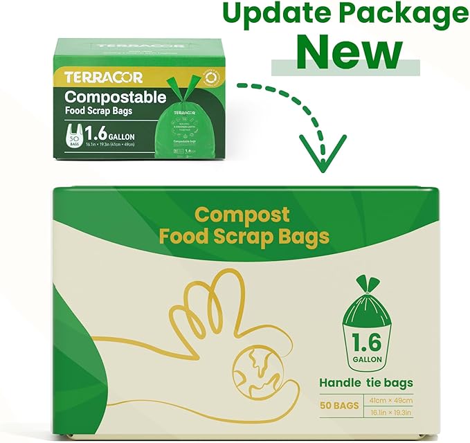 1.6 Gallon Compostable Food Scrap Bags Handle Tie for Kitchen Countertop Bin, 6 Liter Small Compost Bags, 100 Count (Pack of 2), BPI Certified and Meet The ASTM D6400 Standard