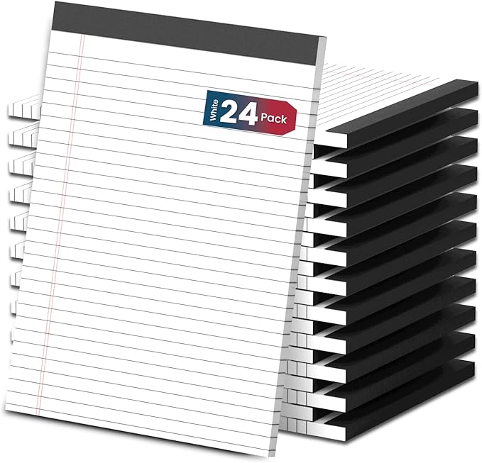 White Legal Note Pads 8.5X 11'', 24 Pack Legal Paper Note Pads, Micro Perforated Wide Ruled Lined Writing Pads 30 Sheets per Notepad Double-Side Printed Legal Note Pad 8.5x11 for Home, Office, School