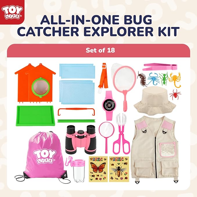 TOY Life Kids Explorer Kit with Bug Catcher for Kids, Bug Catching Kit with Bug Toys, Kid Safari Vest & Hat, Compass, Binoculars, Magnifying Glass, Educational Outdoor Toys Kid Adventure Kit