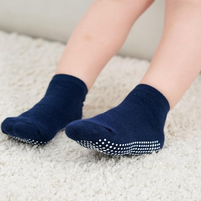 Zaples Baby Non Slip Grip Ankle Socks with Non Skid Soles for Infants Toddlers Kids Boys Girls