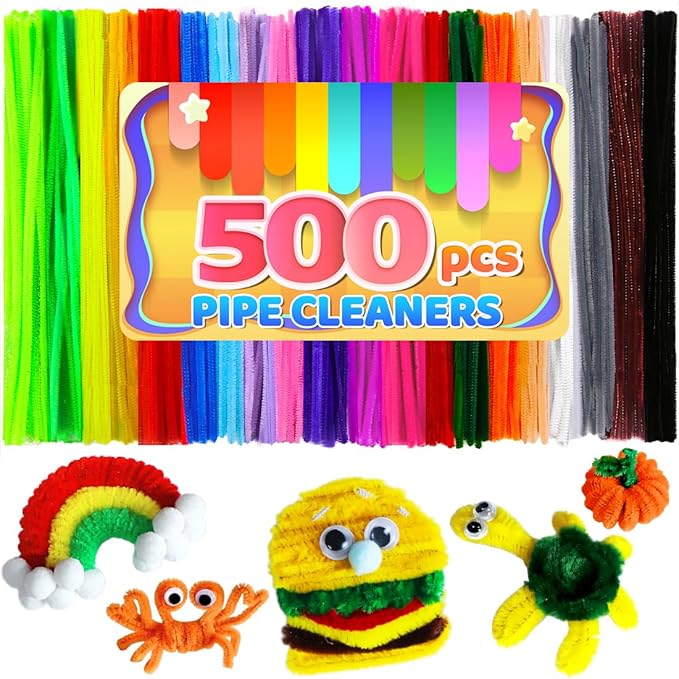 Iooleem 500pcs Multi-Colored Pipe Cleaners, Chenille Stems, Pipe Cleaners for Crafts, Pipe Cleaner Crafts, Art and Craft Supplies.