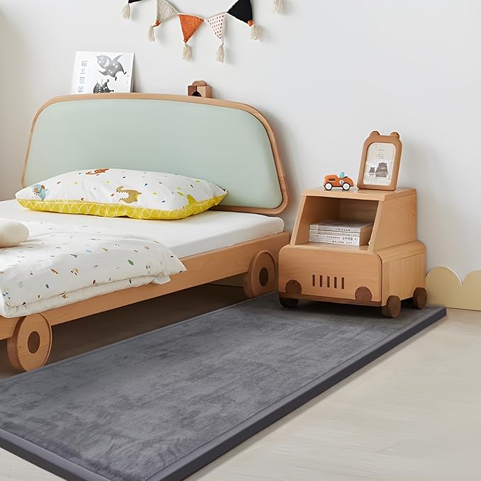 Play Mat for Babies Toddlers,1.3" Thick Elasti-Foam Anti-Fall Cushion Mat for Kids Room,28×72 Bedroom Bedside Rugs,Water-Repellent Soft Coral Velvet,Non-Slip(Dark Grey)