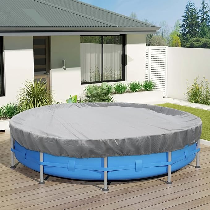 ECOOPTS 24 ft Round Pool Cover for Above Ground Pools, Swimming Pool Cover Protector Winter Safety Cover (Light Grey)
