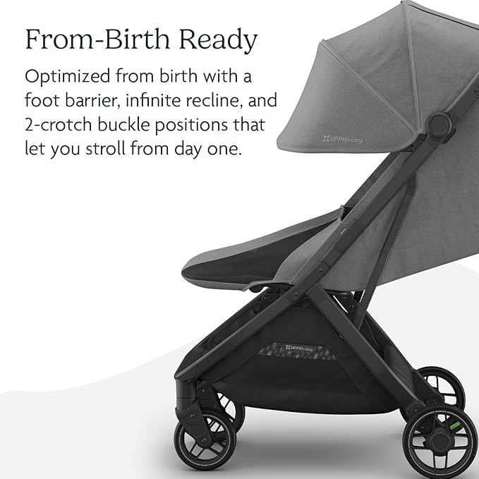 UPPAbaby Minu V3 Travel Stroller | Lightweight + Compact Design | One-Hand Fold + Unfold | from Birth + Overhead Compatible | Greyson (Charcoal Mélange/Carbon Frame/Saddle Leather)