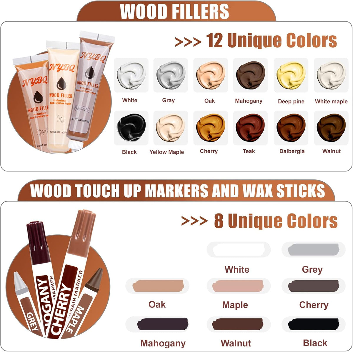 Wood Furniture Repair Kit- Set of 41 Laminate Vinyl Floor Repair Kit Wood Fillers,Floor Scratch Repair, Touch Up Markers, Restore Hardwood Scratches, Cracks, Hole for Floor, Table, Door, Cabinet