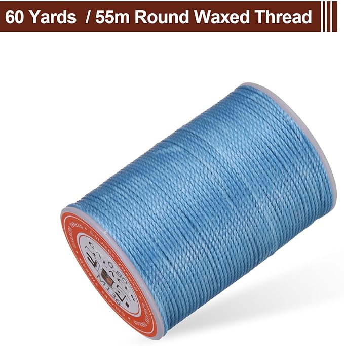 uxcell Round Leather Sewing Waxed Thread, 55m / 60 Yards Wax Polyester String, 0.8mm Waxed Stitching Cord for Leather Crafts, Bookbinding, Bracelets Braided, Peacock Blue