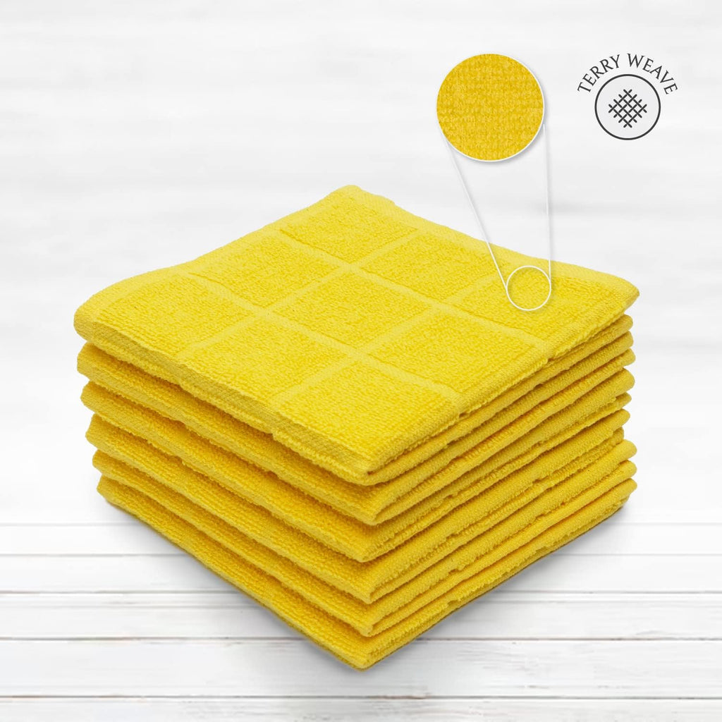 100% Cotton Terry Dish Cloth & Dish Towel, 6 Pack, Super Soft and Absorbent Kitchen Towels, Perfect for Kitchen Cleaning and Dish Washing (Yellow (Solid and Checks) 8 Pack)