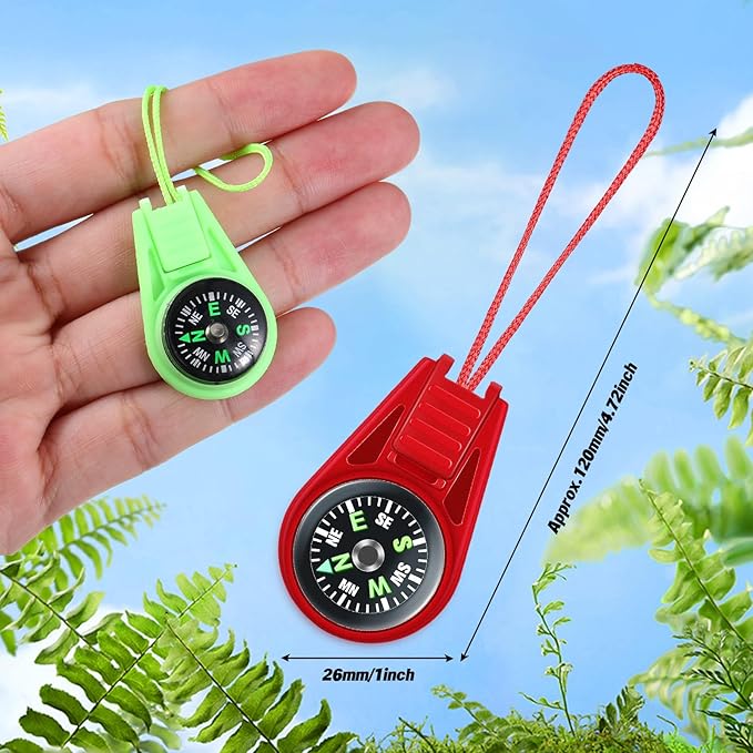 Compass for Kids Hiking and Survival Small Mini Pocket Compasses Keychain Lanyard Boy Scout Party Favor Toy Set, Bulk