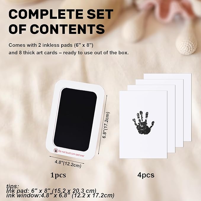 Inkless Baby Hand and Footprint Kit with Mess-Free Ink Pad – Baby Safe Ink Pad for Hand, Foot & Paw Prints – Newborn Footprint & Paw Print Kit for Dogs and Cats – 16 Cards(Jet Black, Jumbo)