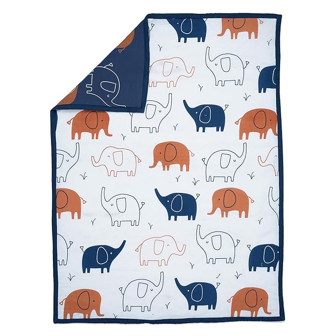 Lambs & Ivy Playful Elephant Blue/White Cotton 3-Piece Baby Crib Bedding Set