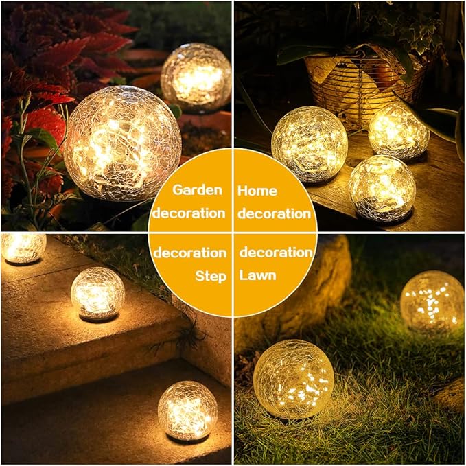 TOMEX Solar Garden Lights, Cracked Glass Ball Waterproof Warm White LED for Outdoor Decor Decorations Pathway Patio Yard Lawn, 1Pack (4.7")