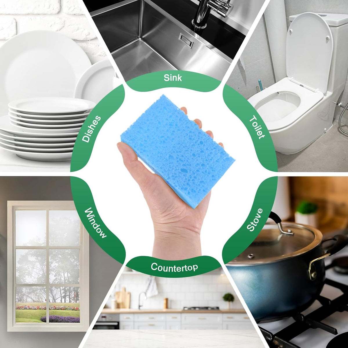 12-Pack Kitchen Sponges, Condense Eco Cellulose Non-Scratch Scrub Heavy Sponge for Kitchen/Household/Bathroom, Clean Tough Messes Dish Scrubber [Blue]