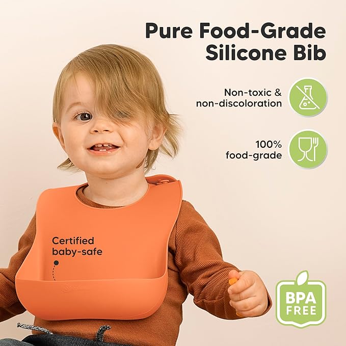 KeaBabies 2-Pack Silicone Baby Bibs for Eating - Sturdy Food-Grade Silicone Bibs for Babies Girl, Boy, Large Food Catcher, Clean & Put On Easily, Waterproof Toddler Feeding Essentials (Amaze)