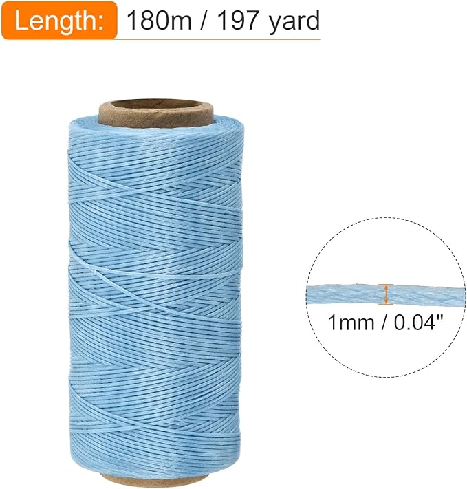 MECCANIXITY Waxed Thread,197 Yard 1mm 210D Flat Wax Thread Polyester Waxed String for Leather Sewing Hand Weaving Book Binding Home Decoration,Light Blue