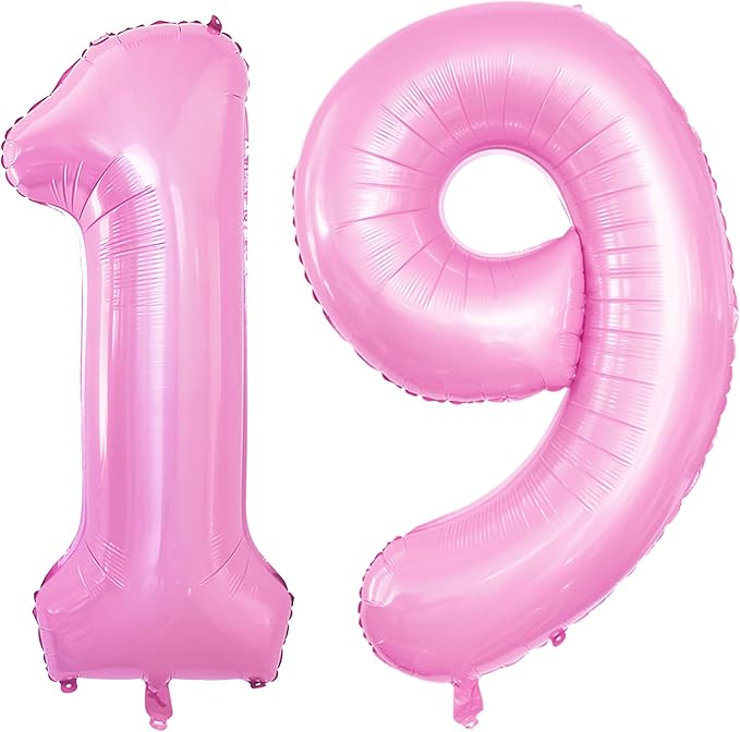 GOER Number 19 Balloons for 19th Birthday Sweet 19 Party Decorations,42 Inch Jumbo Foil Helium 91 Balloons for 91st Birthday Party Decoration (Light Pink)