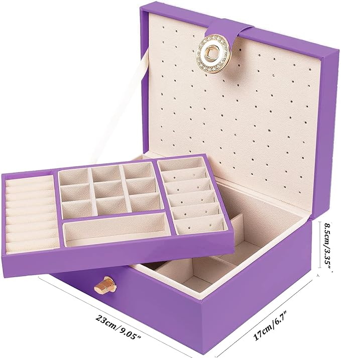 Girls Jewelry Box for Earrings Jewelry Organizer Box Teen Girls Earrings Organizer Jewelry Box with Earring Holder Organizer Stud Earring Box for Girls Womens Jewelry Case Organizer Purple