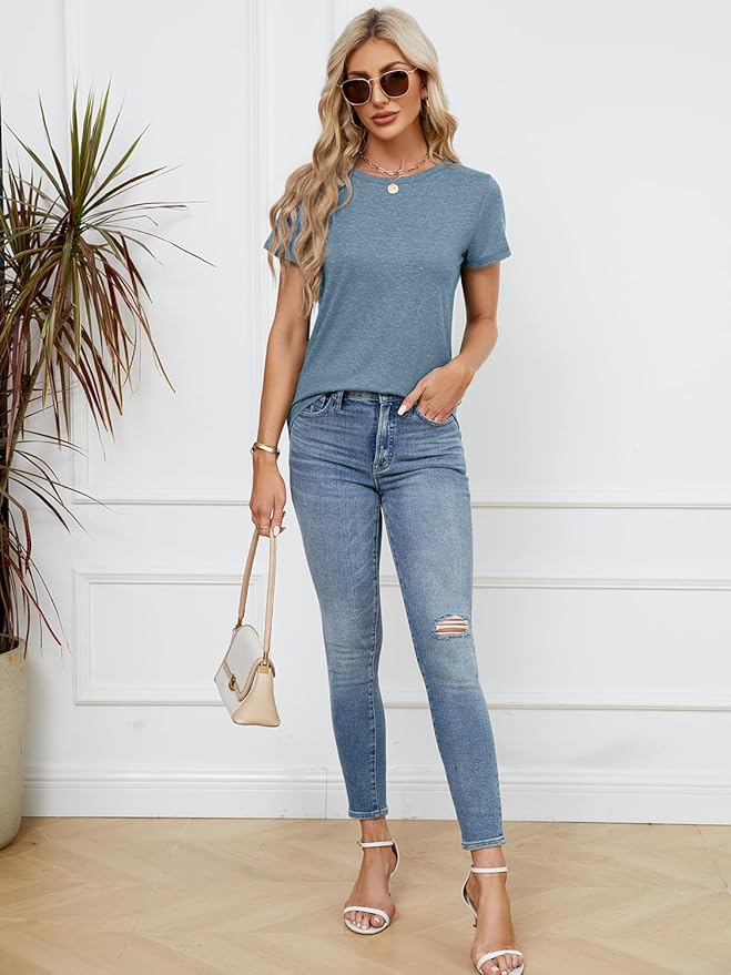 Soft Short Sleeve Shirts for Women, Crew Neck T Shirts for Women Loose Fitting Lightweight Top Basic Tee Shirt