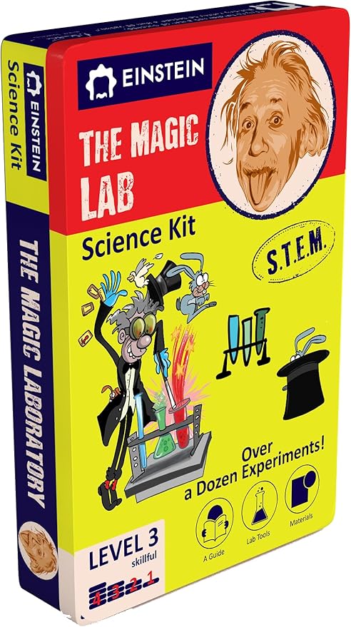 Einstein’s Magic Lab Science Kit for Kids. STEM for Boys & Girls Aged 8 and Above. 12 Exciting Experiments Inside. Detailed Picture Guide Included.