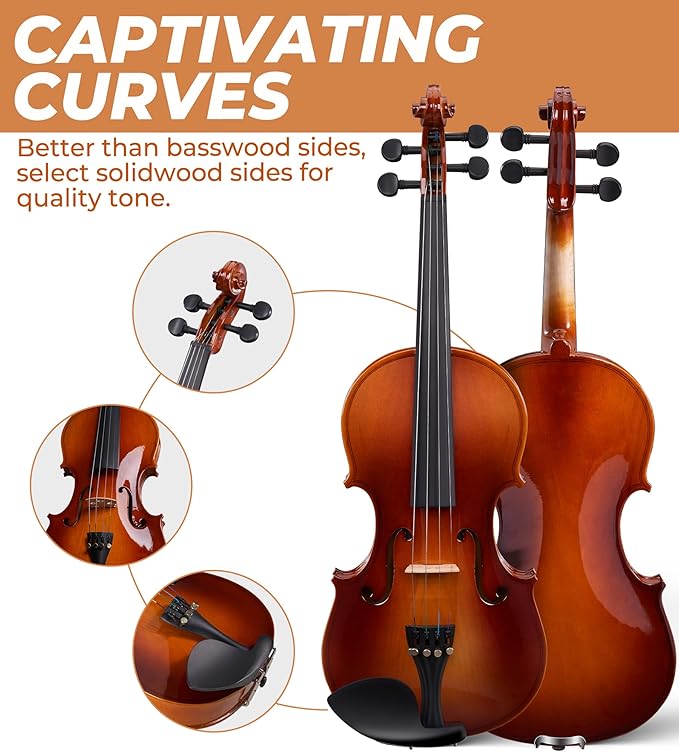 Vangoa Violin 1/2 Size for Kids Beginners Full Set, Spruce Childrens Fiddle Half Size Bundle Medium Acoustic Violins Starter Kit Package w/Side Solidwood, Hard Case for School Students Ages 6-9