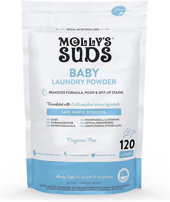 Molly's Suds Baby Laundry Detergent Powder | Removes Formula, Poop & Spit-Up Stains | Extra Gentle for Newborns (Fragrance Free)